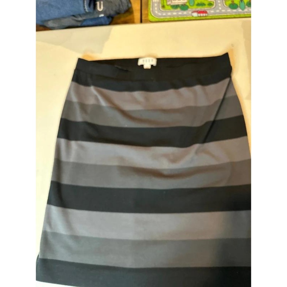 Elle Womens Striped Pencil Skirt Grey Black Elastic Waist Straight Size L
